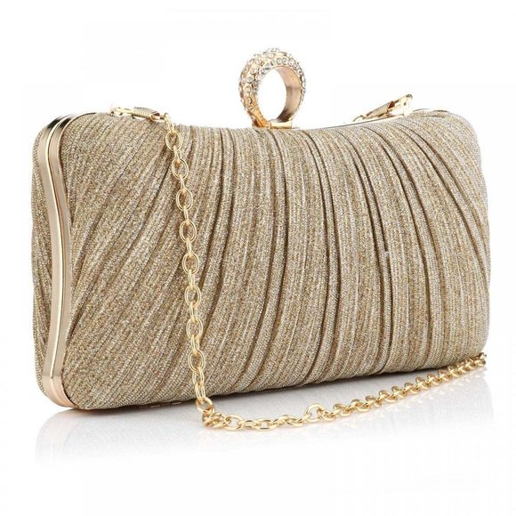 Gold Clutch Purses Glitter Evening Handbag Pleated Evening Bag Lady :) - Picture 1 of 9